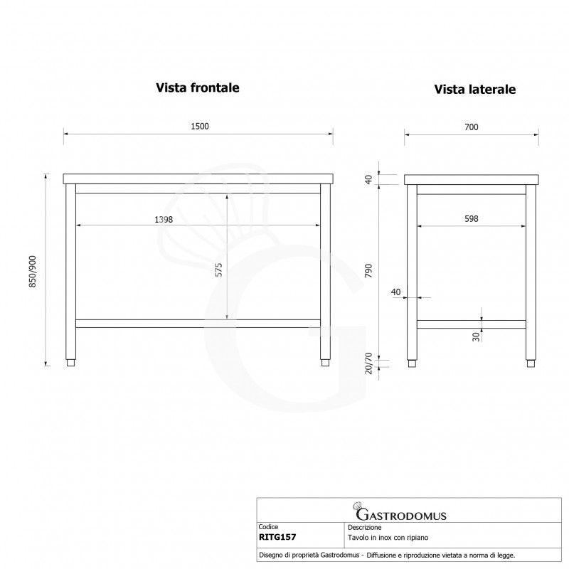 Edelstahltisch 1 Grundboden B 1500 mm x T 700 mm x H 850 mm