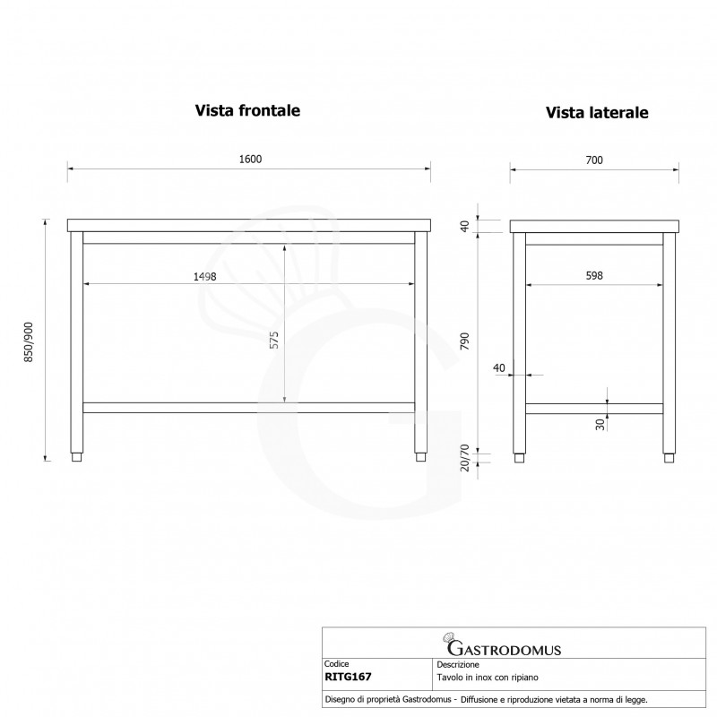 Edelstahltisch 1 Grundboden B 1600 mm x T 700 mm x H 850 mm