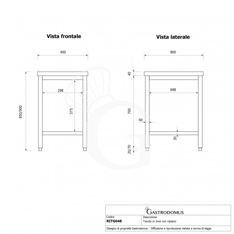 Edelstahltisch 1 Grundboden B 400 mm x T 800 mm x H 850 mm
