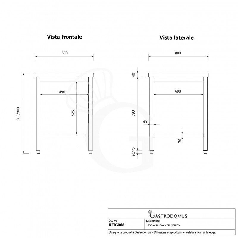 Edelstahltisch 1 Grundboden B 600 mm x T 800 mm x H 850 mm