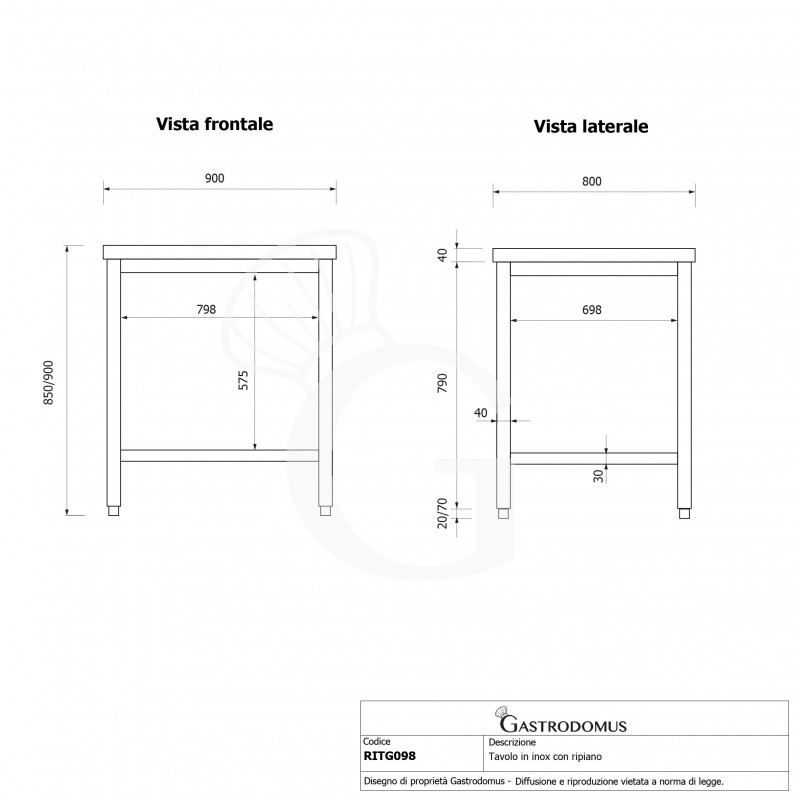 Edelstahltisch 1 Grundboden B 900 mm x T 800 mm x H 850 mm