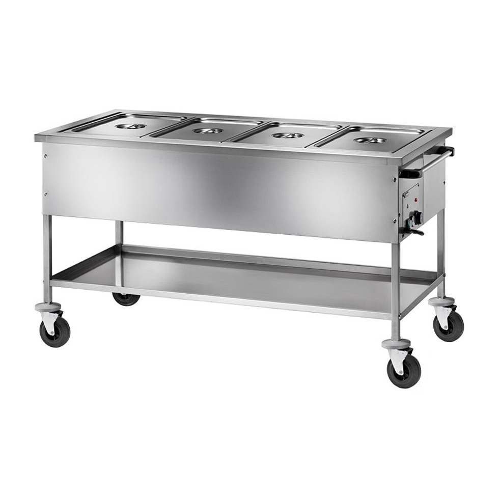 Thermowagen/Speisenausgabewagen Bain-Marie, 4 GN1/1 Behälter, B 1480 mm x T 650 mm x H 850 mm