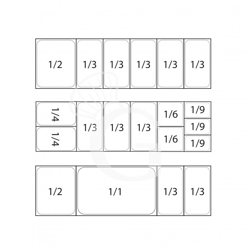 Pizzakühltisch, 2 Türen, 390 Liter, Gitter 600 x 400 mm, mit Kühlaufsatzvitrine für 5 Behälter GN1/3 + 1 Behälter GN1/2