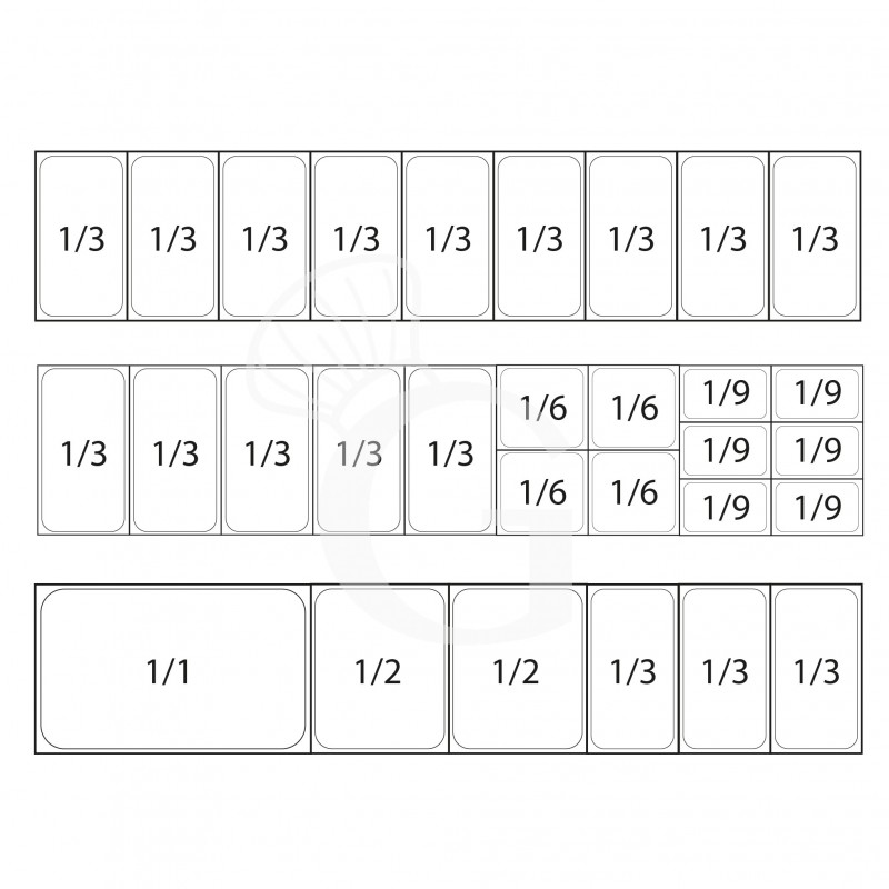 Pizzakühltisch, 3 Türen, 580 L, Gitter 600 x 400 mm, mit Kühlaufsatzvitrine für 9 Behälter GN1/3