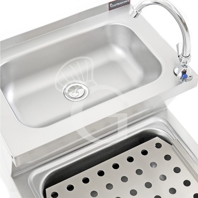 Handwasch- und Ausgussbecken, Edelstahl, Edelstahlbeine, B 500 mm x T 700 mm x H 850 mm