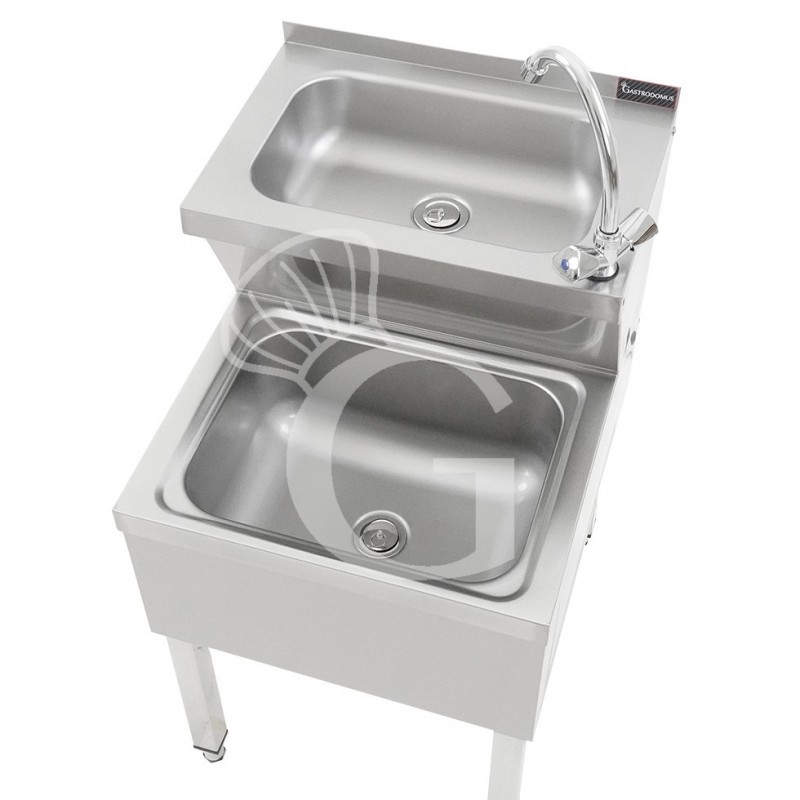 Handwasch- und Ausgussbecken, Edelstahl, Edelstahlbeine, B 500 mm x T 700 mm x H 850 mm