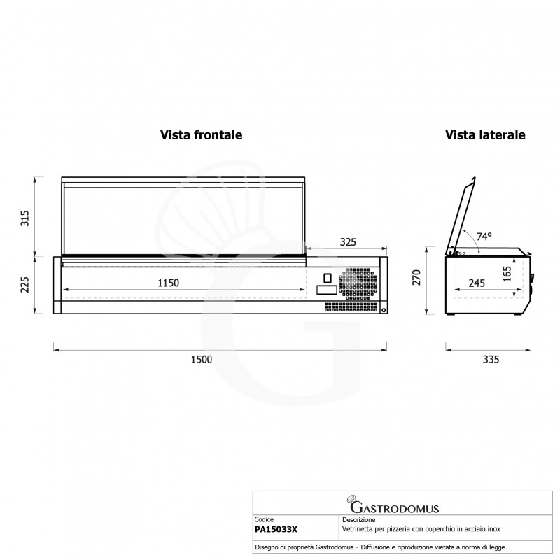 copy of Vetrinetta refrigerata per pizzeria, lunghezza 180 cm, predisposta per 9 bacinelle GN1/4