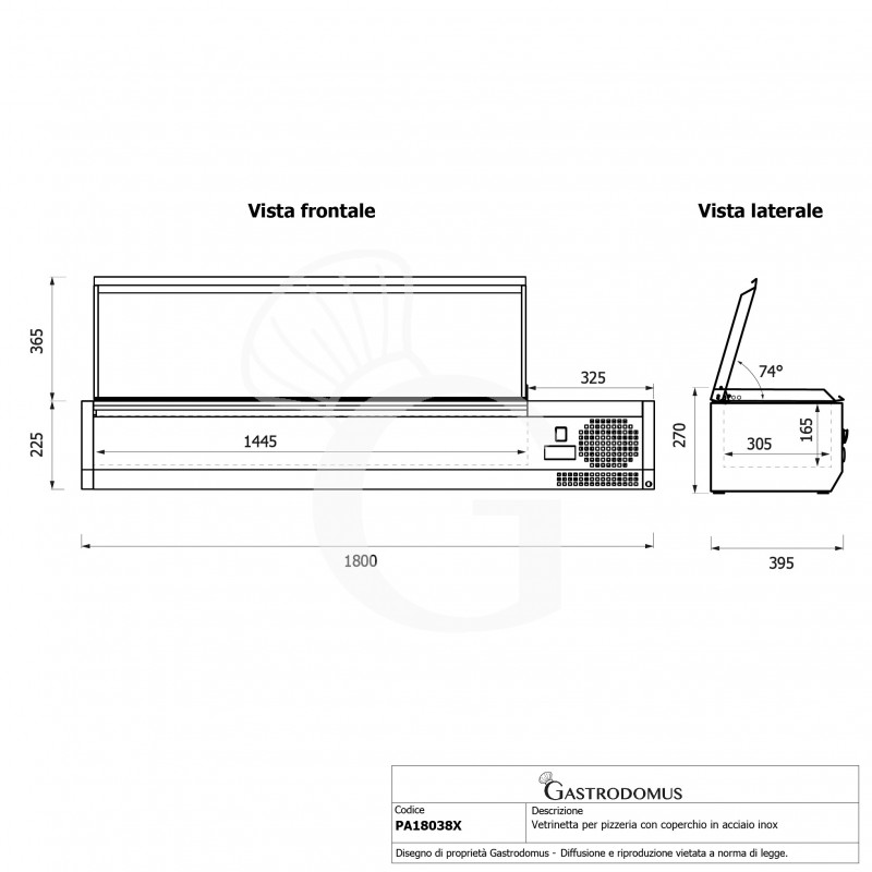 copy of Vetrinetta refrigerata per pizzeria, lunghezza 180 cm, predisposta per 9 bacinelle GN1/4