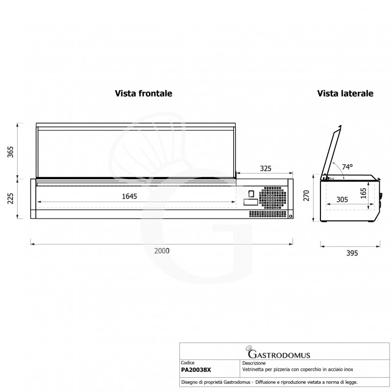 copy of Vetrinetta refrigerata per pizzeria, lunghezza 180 cm, predisposta per 9 bacinelle GN1/4