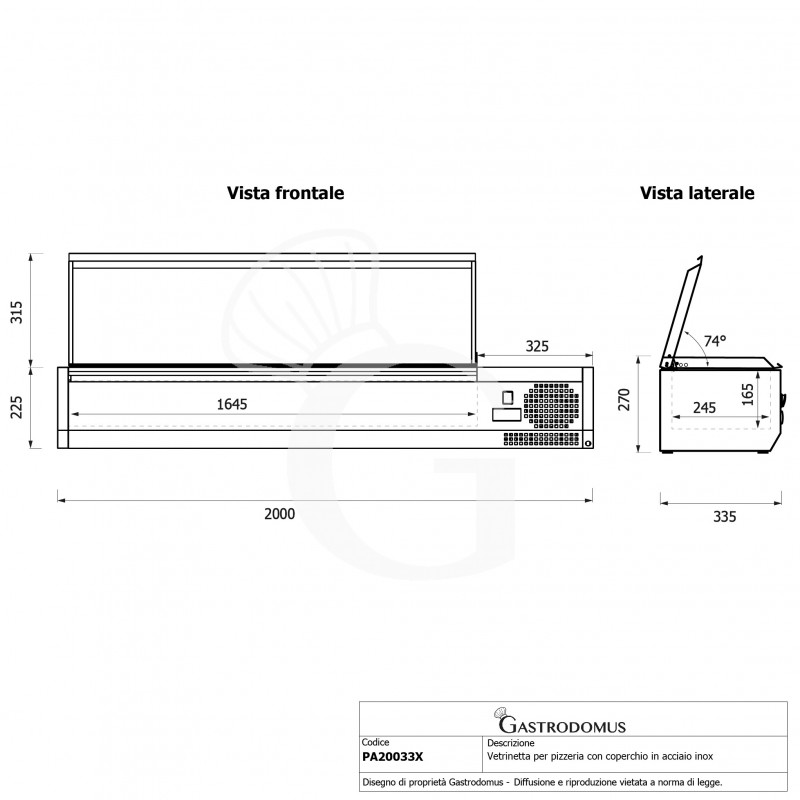 copy of Vetrinetta refrigerata per pizzeria, lunghezza 180 cm, predisposta per 9 bacinelle GN1/4