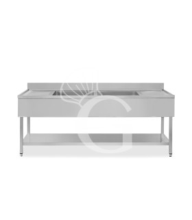 Lavello semplice con alzatina, 1 ripiano, 2 vasche, 2 gocciolatoi, L2000xP600xH850mm