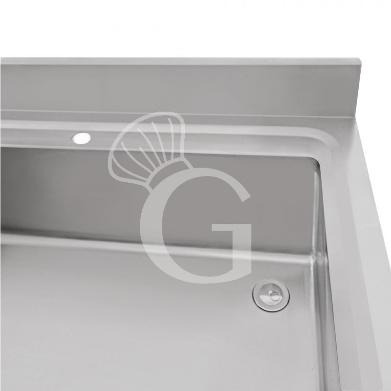 Topfspültisch, Edelstahl, 1 Grundboden, Aufkantung, 1 Becken, B 1200 mm x T 600 mm x H 965 mm, mit Hahnloch (Ø 32 mm)