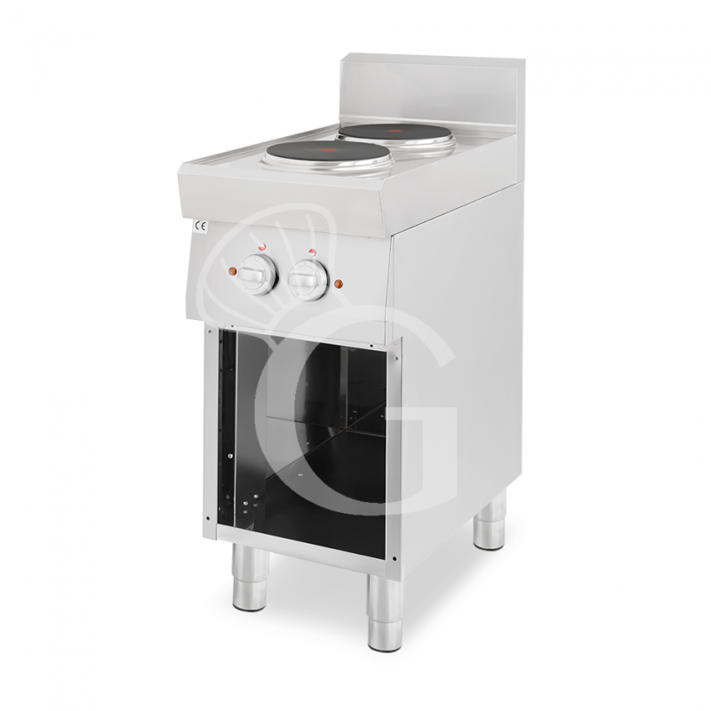 Professioneller Elektroherd mit 2 Kochplatten und offenen Unterbau, Tiefe 700 mm