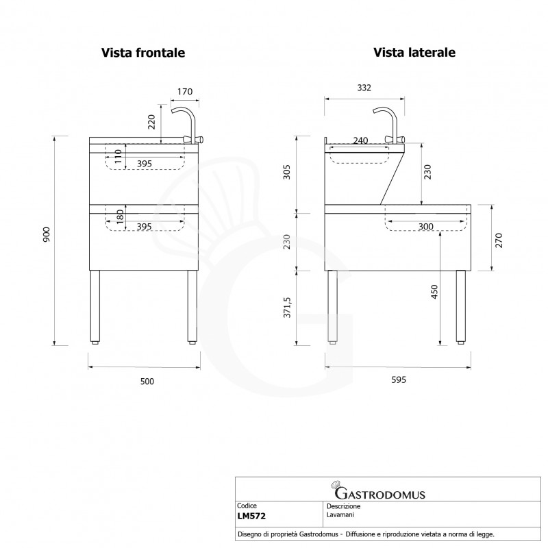 Handwasch- und Ausgussbecken, Edelstahl, Edelstahlbeine, B 500 mm x T 700 mm x H 850 mm