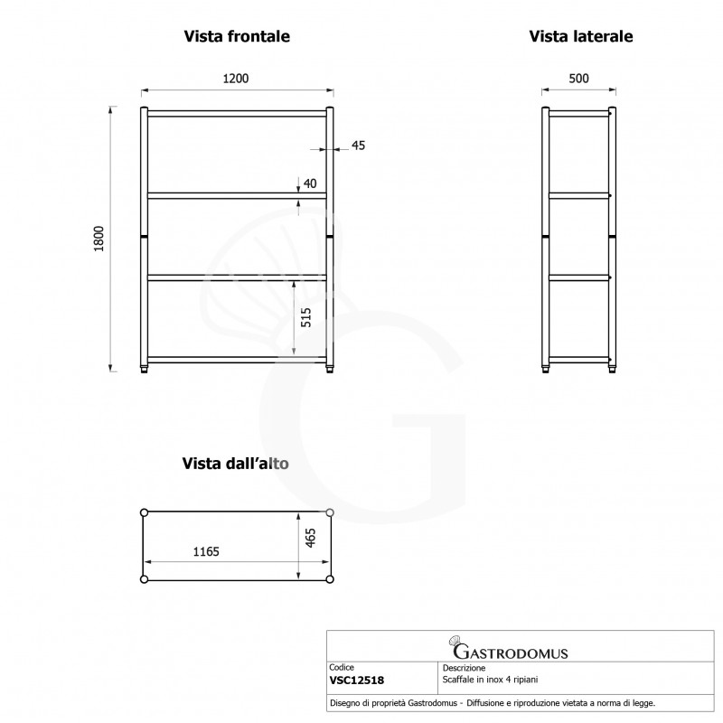 copy of Scaffale in acciaio inox con 4 ripiani, L 1000 x P 400 x H 1800 mm