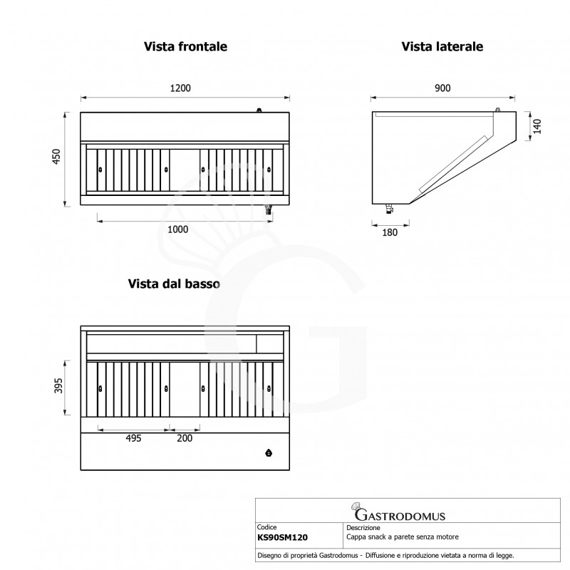 copy of Cappa Kubica a parete con motore L1200xP900xH450mm