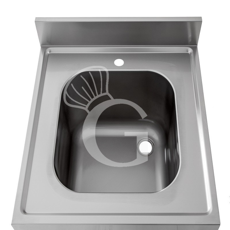 Spülschrank, Edelstahl, 1 Flügeltür, 1 Becken, Aufkantung, Hahnloch Ø 32 mm, B 600 mm x T 700 mm x H 965 mm