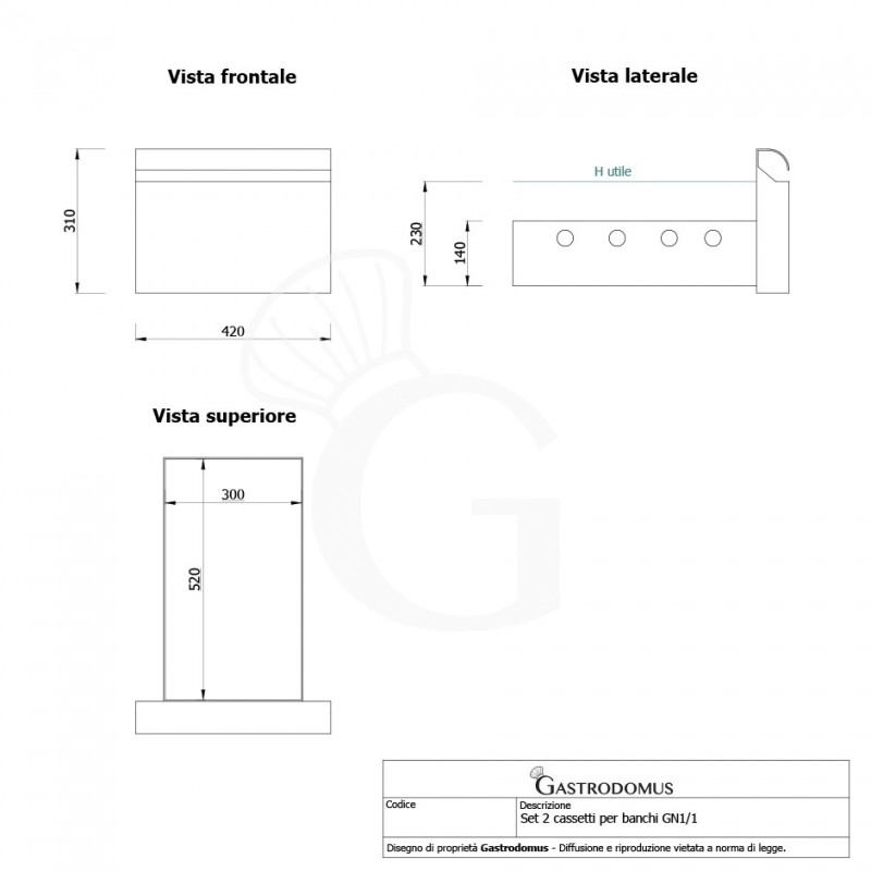 copy of Tavolo refrigerato - 2 porte - Prof. 700 - temperatura -2°C/+8°C