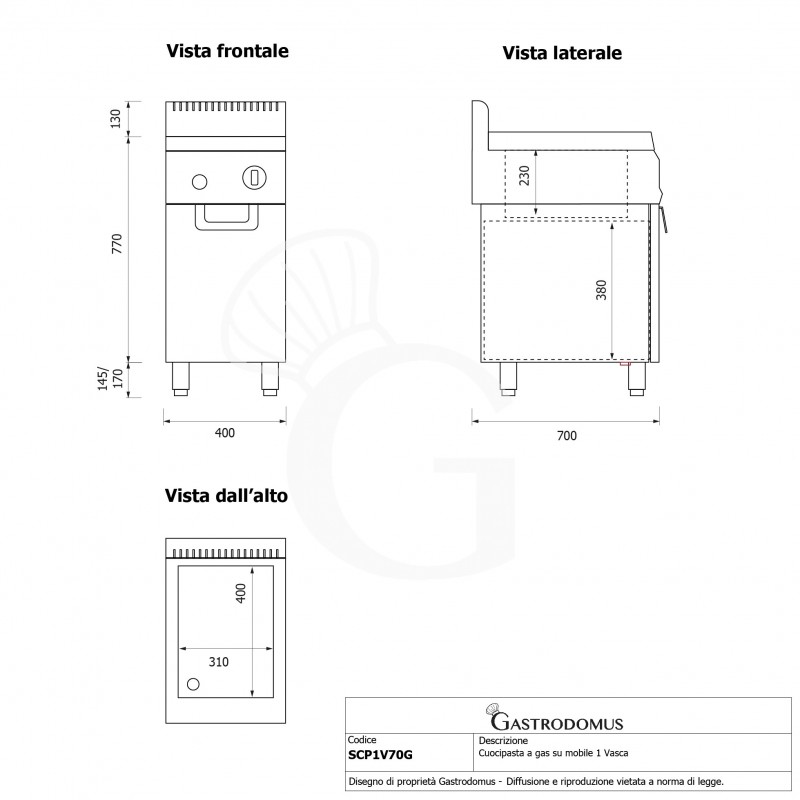 copy of Cuocipasta a gas su mobile chiuso - 1 vasca - capacità 40 LT