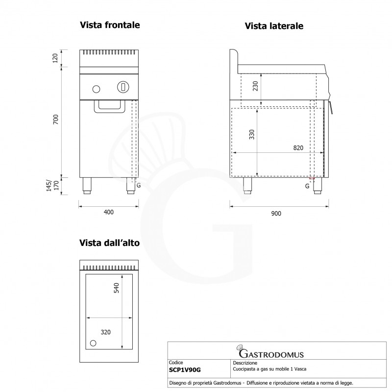 copy of Cuocipasta a gas su mobile chiuso - 1 vasca - capacità 40 LT