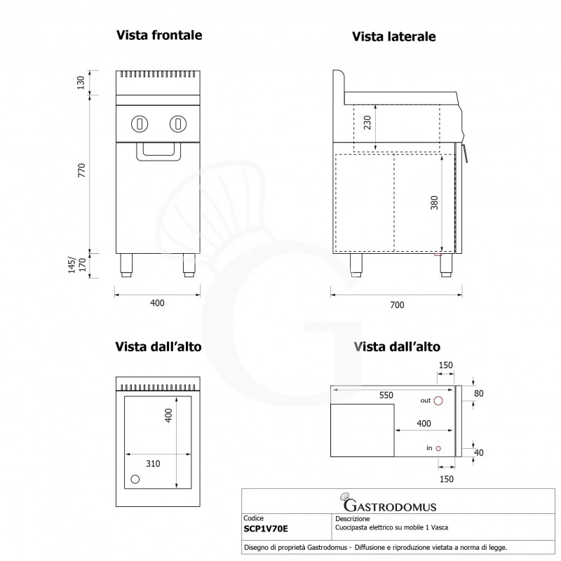 copy of Cuocipasta a gas su mobile chiuso - 1 vasca - capacità 40 LT