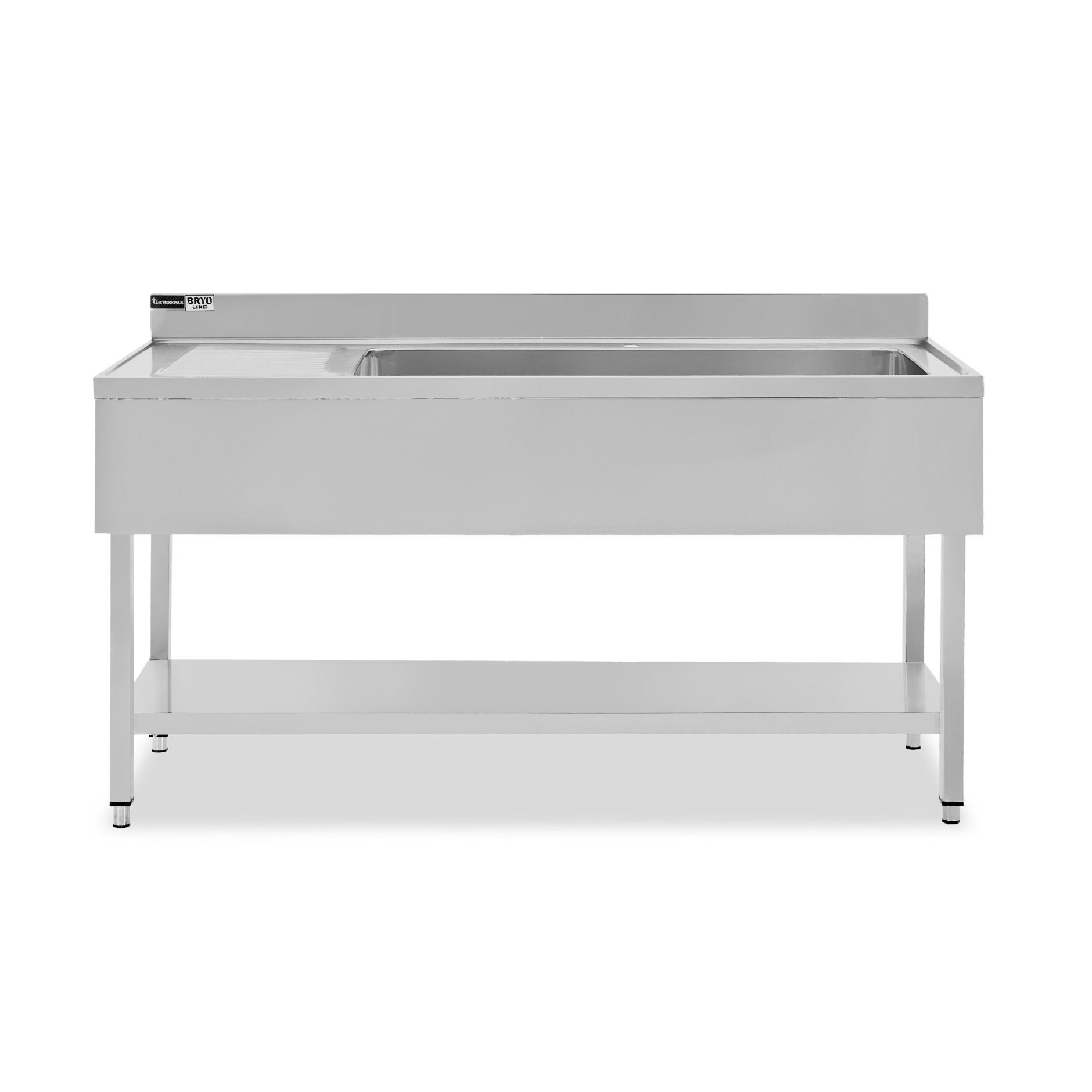 Spültisch, Edelstahl, Abtropffläche links, Grundboden, Aufkantung, 1 Becken, B 1500 x T 700 x H 965 mm, Hahnloch (Ø 32 mm)