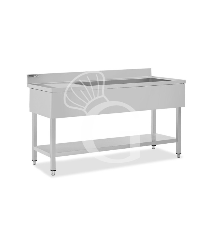 Spültisch, Edelstahl, Abtropffläche links, Grundboden, Aufkantung, 1 Becken, B 1500 x T 700 x H 965 mm, Hahnloch (Ø 32 mm)