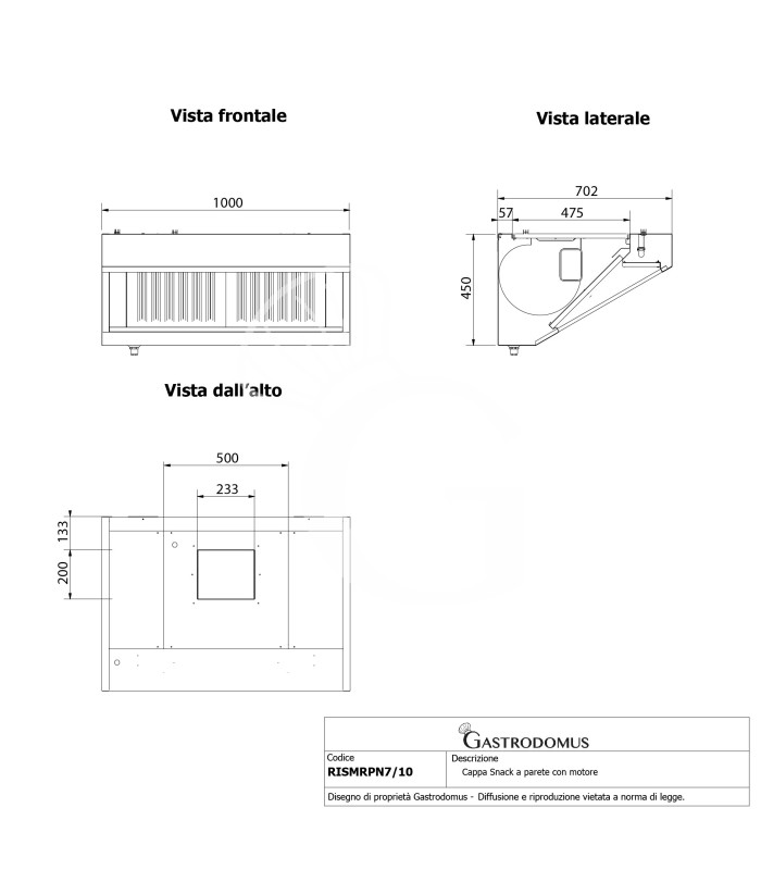 copy of Cappa Snack a parete con motore full optional L1000xP700xH450mm