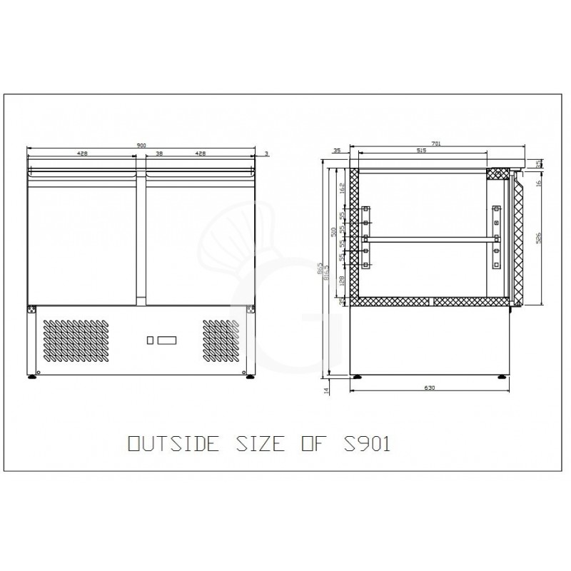 Saladette - refrigerazione statica - capacità 240 LT - piano in inox