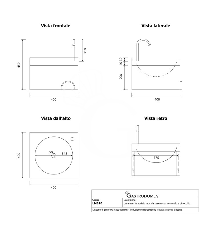 Handwaschbecken, Wandmontage, Kniebedienung, mit Wasserhahn