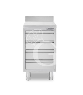 Schubladenschrank, Edelstahl, 4 Schubladen, Aufkantung, B 500 X T 700 X H 950 mm