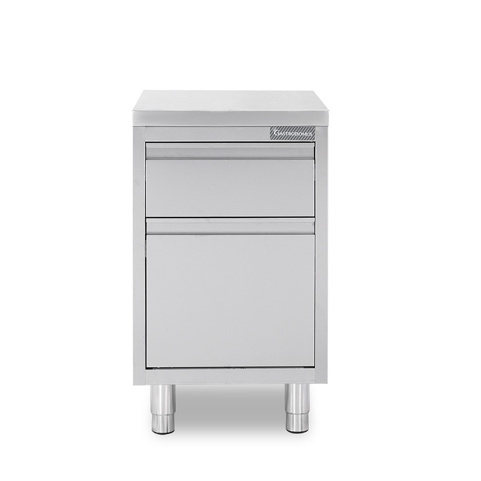 Schrank mit Schublade, Edelstahl, Flaschenhalter, B 500 X T 700 X H 850 mm