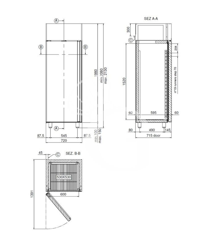 Tiefkühlschrank (600 Liter), Umluftkühlung, -18°C/-22°C, Energieklasse G