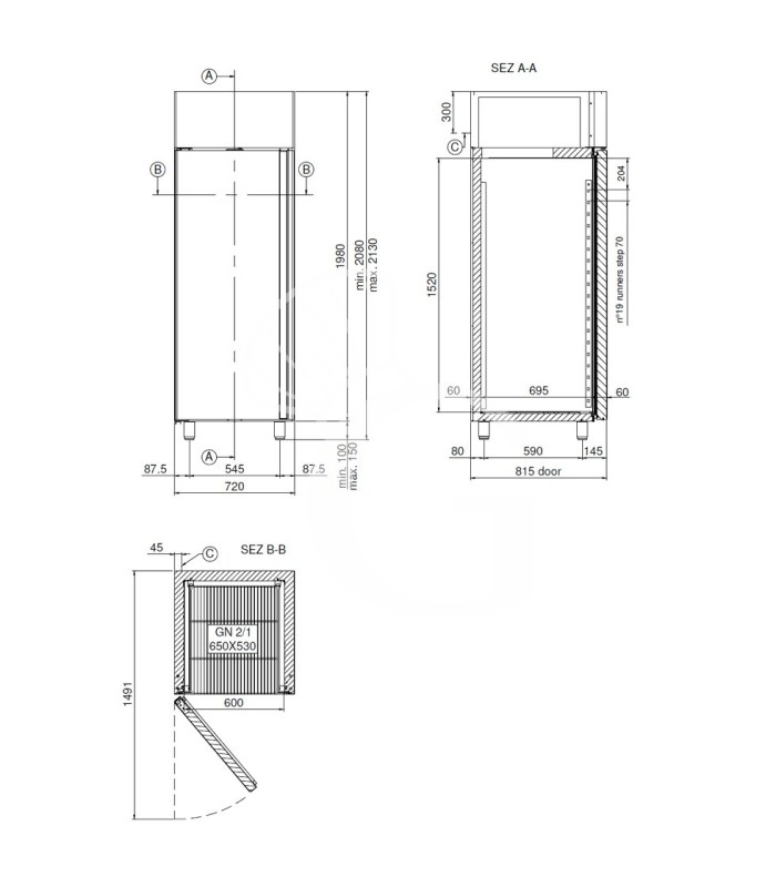 Tiefkühlschrank (700 Liter), Edelstahl, Umluftkühlung, -18°C/-22°C, Energieklasse G