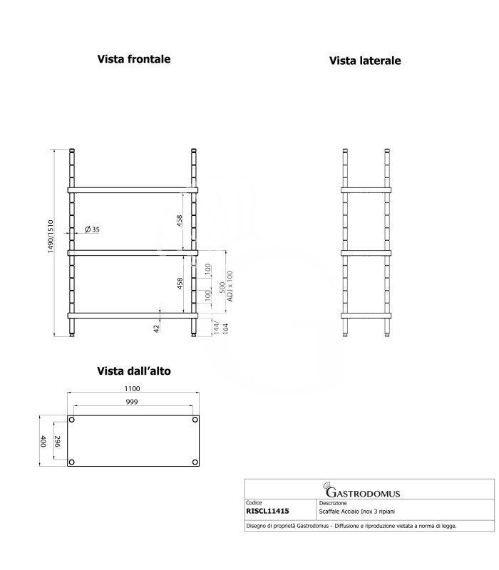 Edelstahlregal (B 1100 mm x T 400 mm x H 1500 mm), 4 Regalböden