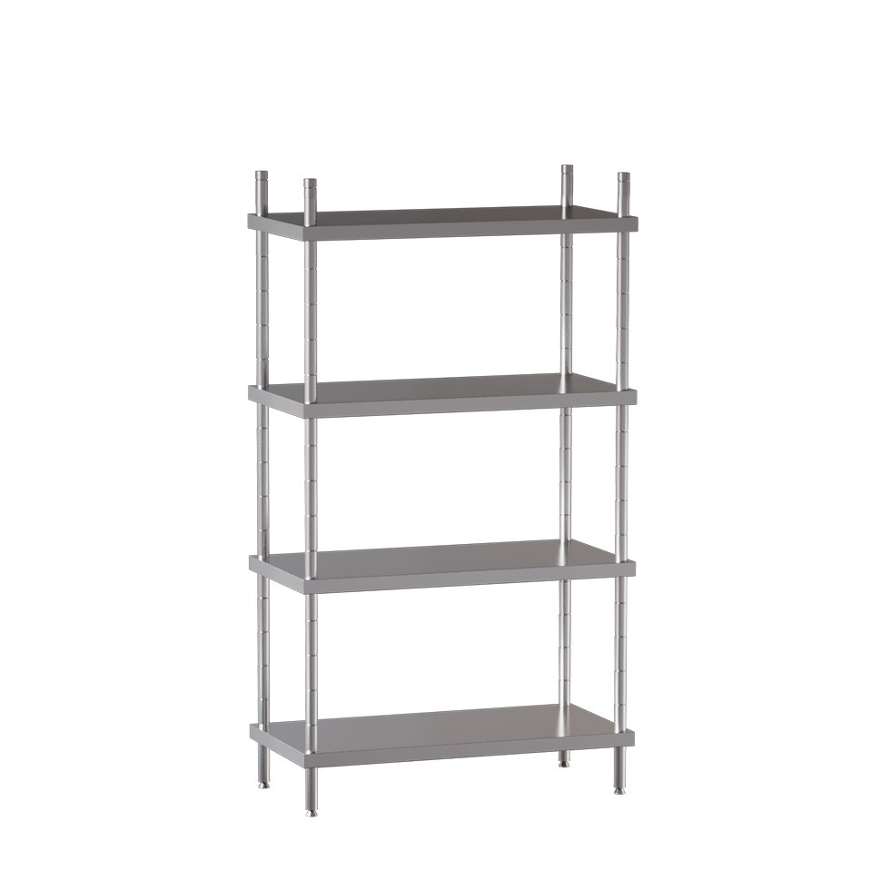 Edelstahlregal (B 800 mm x T 400 mm x H 1800 mm), 4 Ablagen