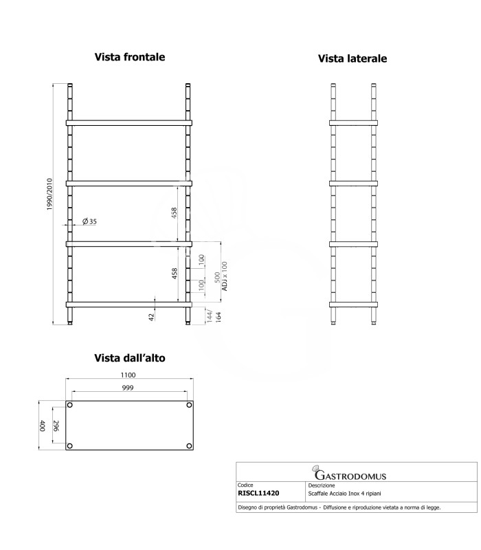 Edelstahlregal 1100 mm x T 400 mm x H 2000 mm), 4 Ablagen