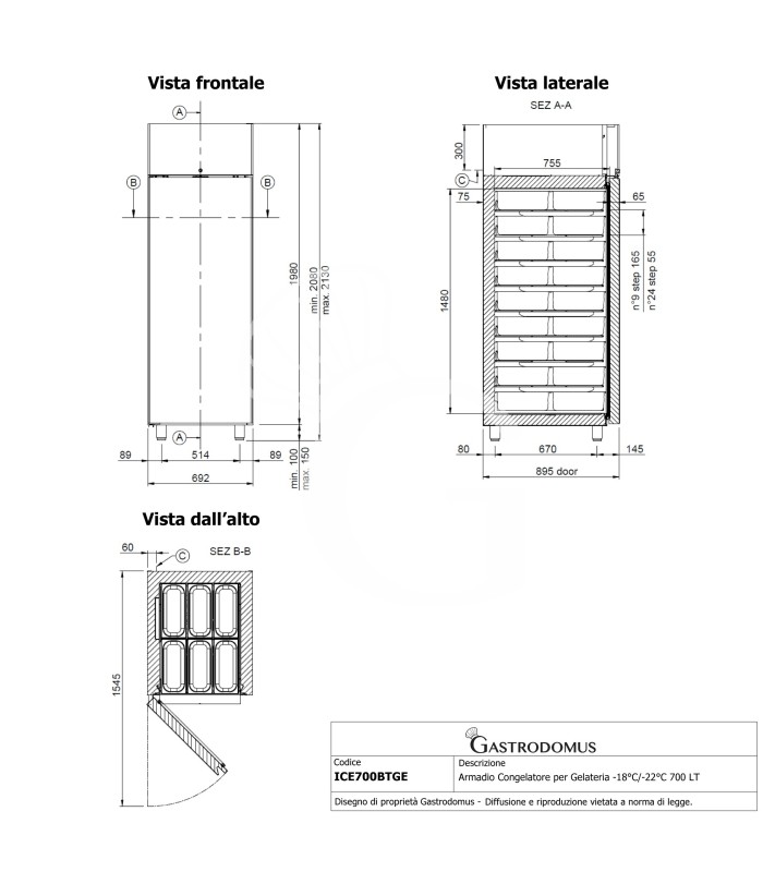 Speiseeis/Eiscreme Tiefkühlschrank (700 L), -18°C/-22°C, Energieklasse C
