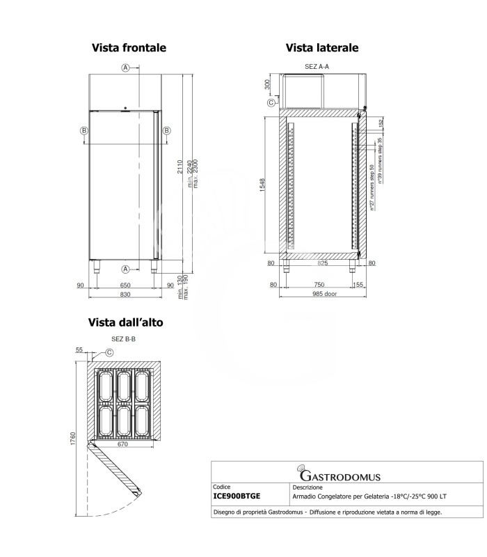 Speiseeis/Eiscreme Tiefkühlschrank (900 L), -18°C/-22°C, Energieklasse D