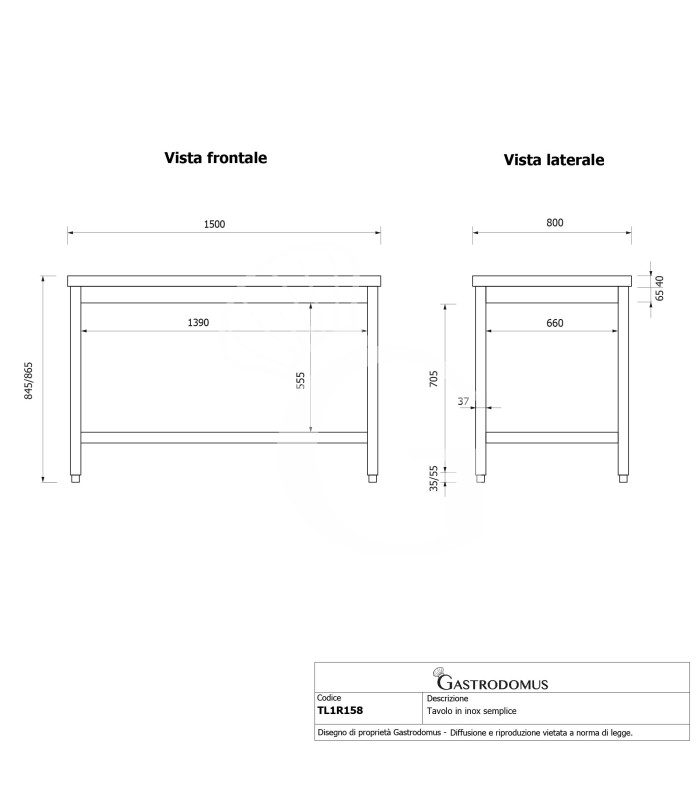 Edelstahltisch, 1 Grundboden, B 1500 mm X T 800 mm X H 865 mm