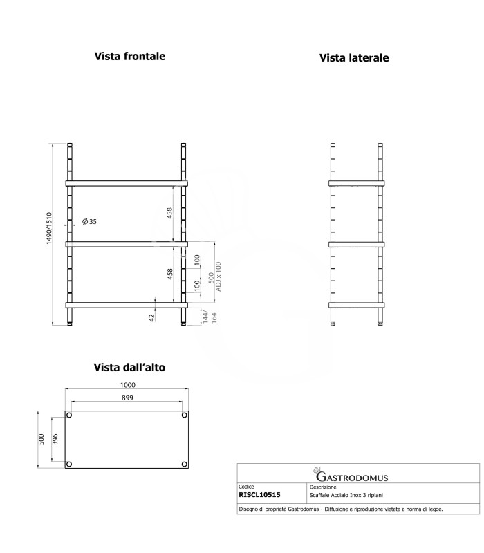 Edelstahlregal (B 1000 mm x T 500 mm x H 1500 mm), 4 Ablagen
