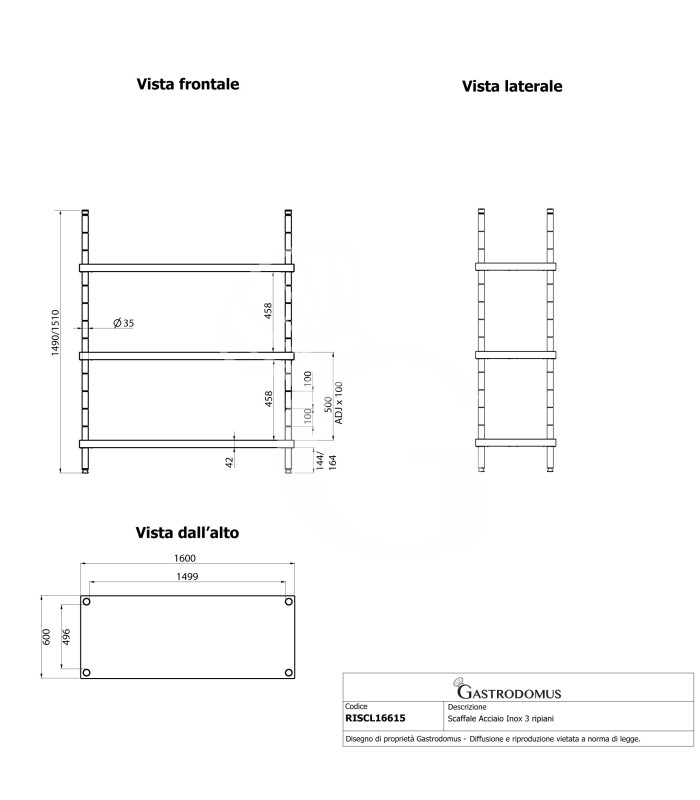 Edelstahlregal (1600 mm x T 600 mm x H 1500 mm), 4 Ablagen