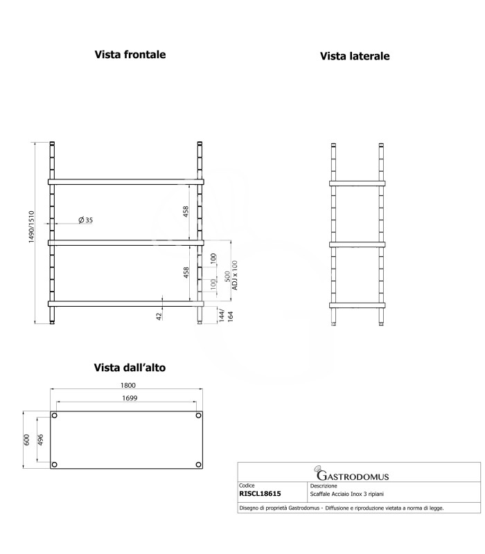 Edelstahlregal (1800 mm x T 600 mm x H 1500 mm), 4 Ablagen