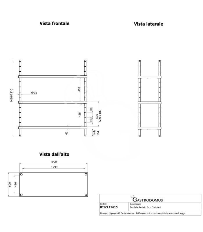 Edelstahlregal (1900 mm x T 600 mm x H 1500 mm), 4 Ablagen