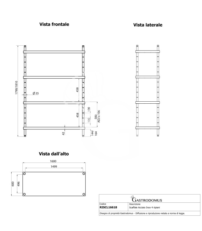 Edelstahlregal (1600 mm x T 600 mm x H 1800 mm), 4 Ablagen