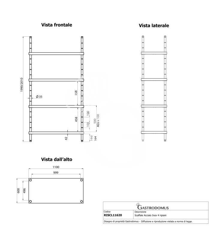 Edelstahlregal (1100 mm x T 600 mm x H 2000 mm), 4 Ablagen