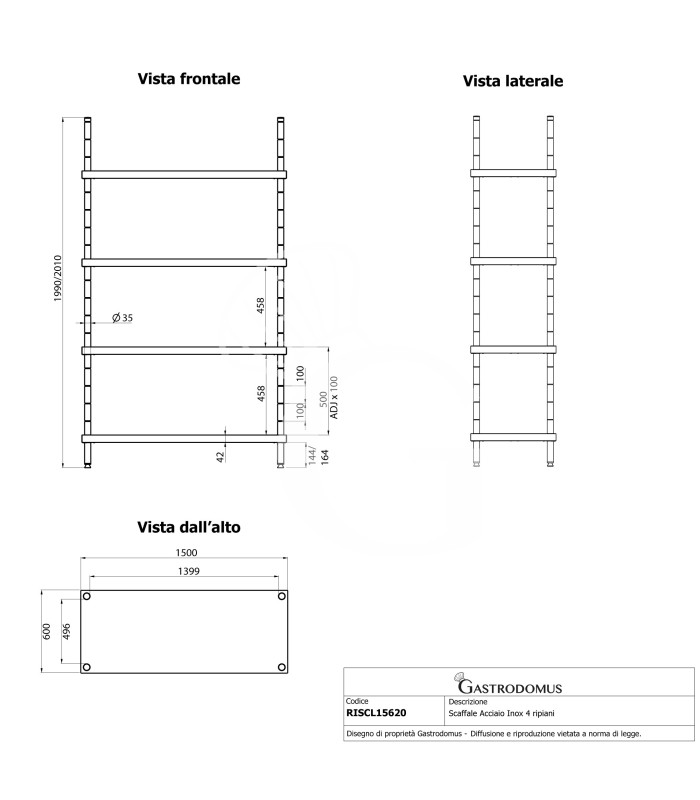Edelstahlregal (1500 mm x T 600 mm x H 2000 mm), 4 Ablagen
