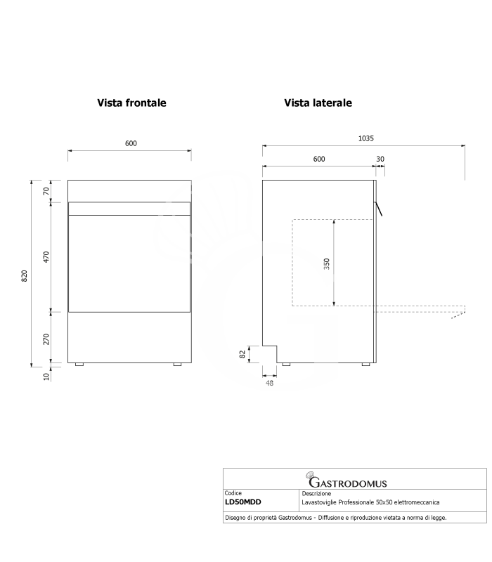 copy of Lavastoviglie elettromeccanica monofase cesto 50x50cm altezza 32cm- dosatore brillantante e detergente installato