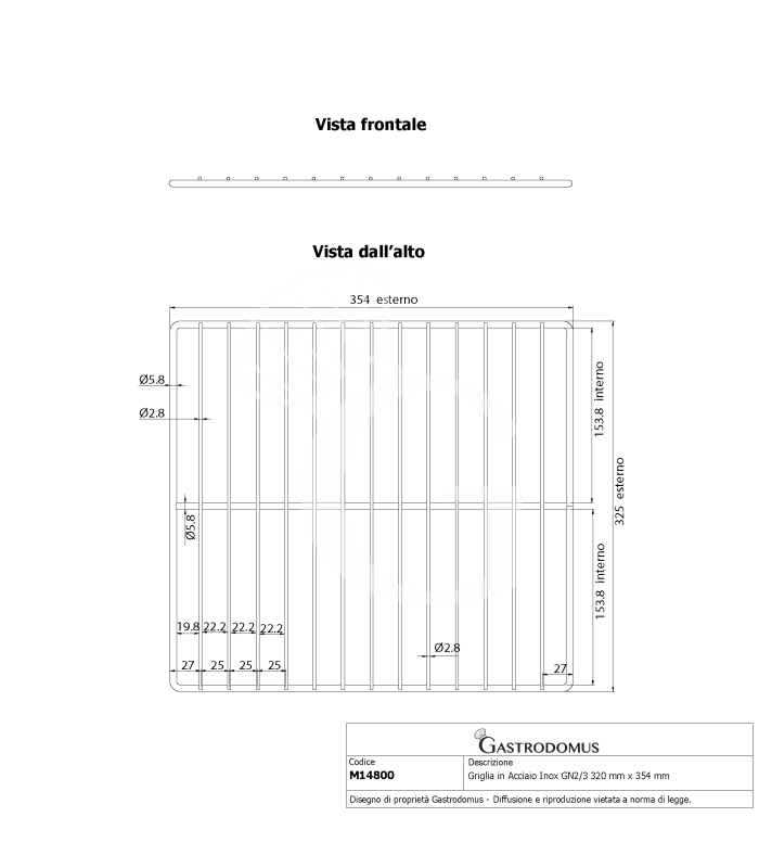 Tragrost GN2/3 aus Edelstahl, 320 mm x 355 mm