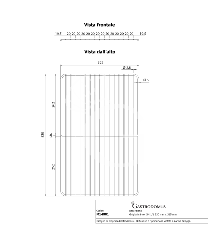 Tragrost GN 1/1 aus Edelstahl, 530 mm x 325 mm